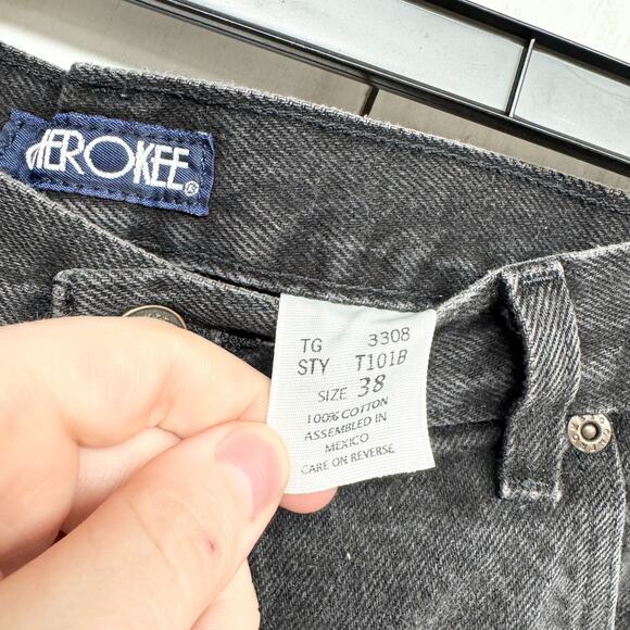 Vintage Cherokee Shorts Men Size 38 Black Cotton Denim Short Zip Fly Pockets 90s - Picture 6 of 7